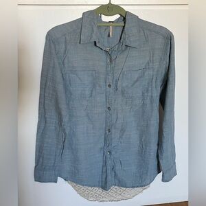 Free People Light Blue Button-Up Shirt with Lace Detail Back